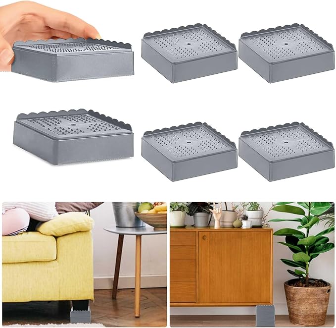 Bed Risers 1 inch, 2 inch, 3 inch, 4 inch Heavy Duty, Adjustable Furniture Riser for Table Desk Couch Sofa Chair Recliner Leg Frame Dorm, Stackable Bed Raisers Blocks (Grey 4 Pack, 1 inch)