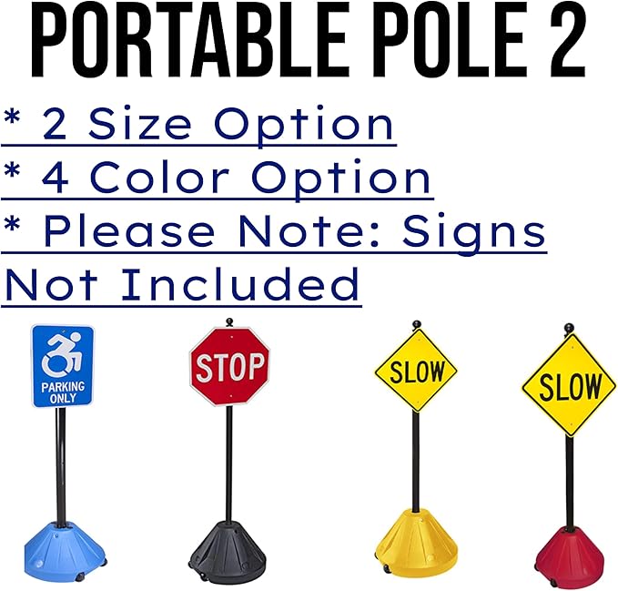 Tip-n-Roll Portable Pole 2 Sign Holder | 18"w x 12"h Wheeled Base | Red Base, 60”h Pole(PP2-RED-60P)