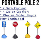 Tip-n-Roll Portable Pole 2 Sign Holder | 18"w x 12"h Wheeled Base | Red Base, 60”h Pole(PP2-RED-60P)