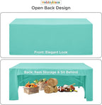 HolidayIdeas Open Back Fitted Tableclothss for 8 Foot Rectangle Table, Wrinkle Resistant Washable Table Covers 96x30 Inch for Craft Fairs, Banquets, Baby Shower, Aqua,4 Pcs