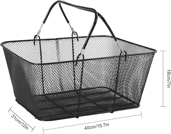 12PCs 19L Iron Shopping Baskets with Handles, Black Wire Mesh shopping Basket Store Baskets Used for Supermarket, Retail, Bookstore, 15.7x12x7inch, Capacity: 10kg/22lbs