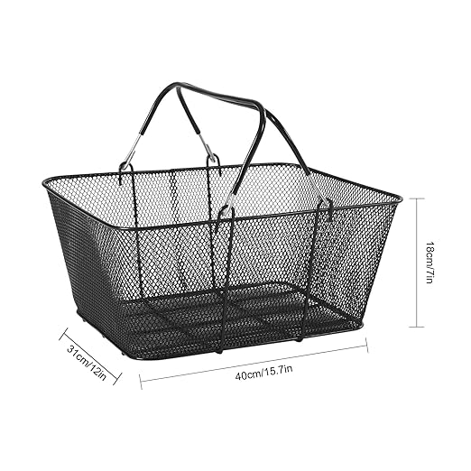 12-Pack 5Gal Shopping Baskets, Metal Shopping Baskets, Black Galvanized Iron Frame Shopping Baskets with Foldable Handles, Multi-Use Storage Basket for Supermarket/Retail Store/Home Storage