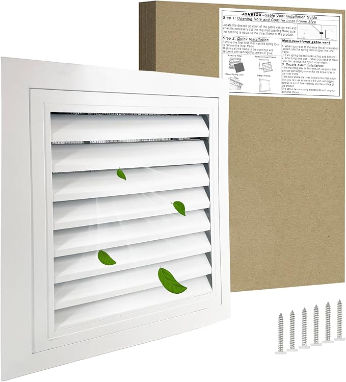 16"*16" Gable Vent,Aluminum Alloy Wall Vent Shed Vents,with Removable Strainer and 180 Degree Opening Angle.Ideal for Attic,Shed,Garage,Play House,Coop.[Inside Dimensions:13.3"w X 13.3"h]-White 2 Pack