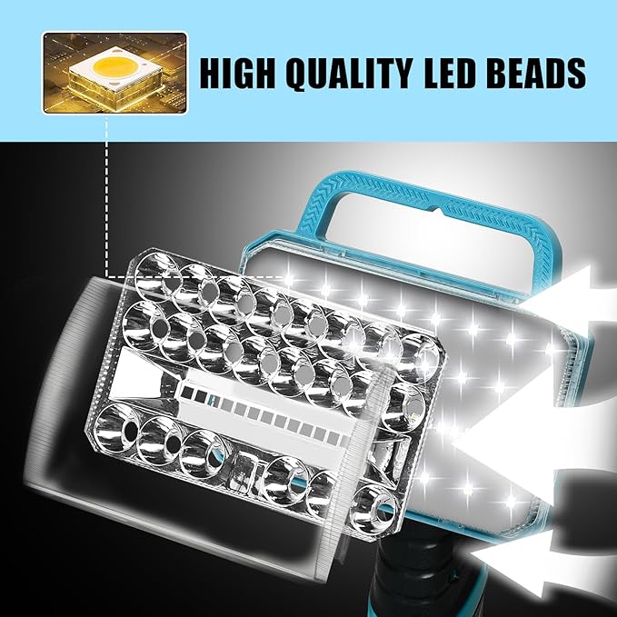 Cordless LED Work Light for Makita 18V Battery, 2000LM Portable Handheld Flashlights Tool with USB Port and 3 Brightness Modes for Camping, Fishing, Job Site, Indoor & Outdoor Use