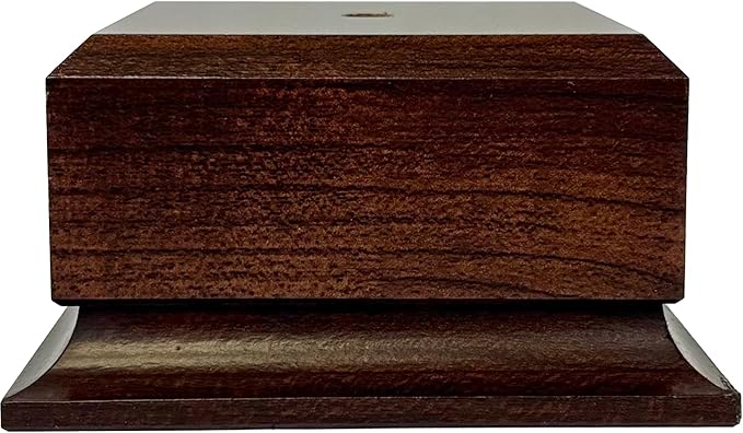 Display Base Pedestal Cherry Finish with 5/16" Center Hole – Square Stand Blank for Trophies, Figurines, 3D Prints, DIY Projects – Available in Multiple Sizes (4"Lx4"Wx2 1/8"H)
