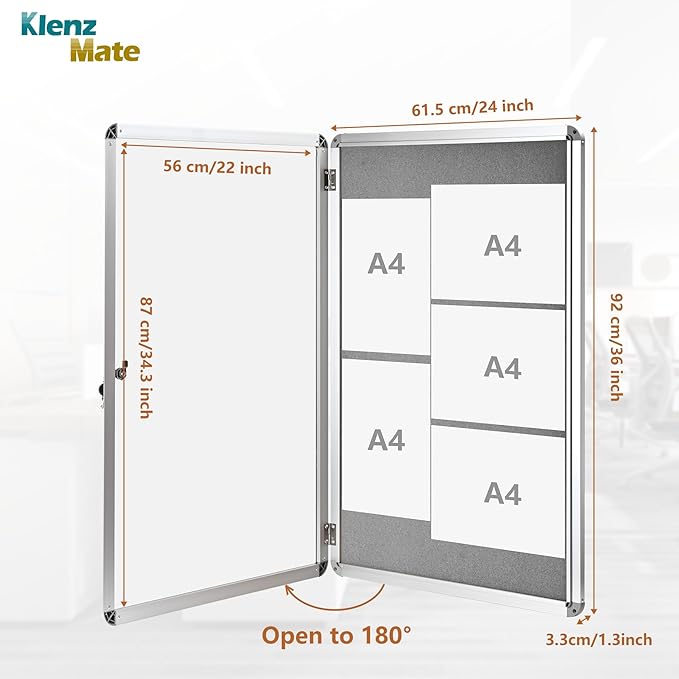 36"x24" Enclosed Bulletin Board Tamper-Proof Dispaly Case,Grey Fabric&Aluminium Frame,Shatter Resistant Lockable Bulletin Board with Clear Acrylic Door for School,Office,Mall,Community,Hospital,Church
