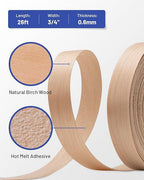 Birch Edge Banding 3/4 inch x 25 ft Real Wood Veneer Plywood Edge Banding Iron-on Pre-glued Veneer Edging Tape for Cabinet Repairs Furniture Restoration