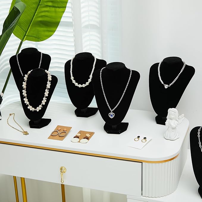 6 Pcs Necklace Display Stand Necklace Holder Jewelry Bust Display Stands for Selling Home Store Trade Shows Photography Props Retail(Black,Velvet)