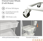 CAXXA 3-Tier Rolling Storage Organizer with 3 Small Baskets - Mobile Utility Cart with Caster Wheels (White)