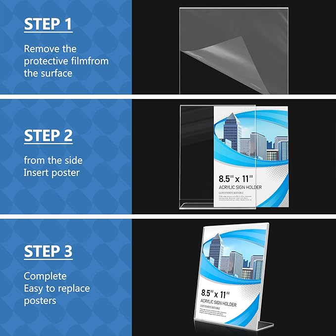 Acrylic Sign Holder 8.5 x 11 10 Pack, Double-Sided Clear Sign Holder Plastic Stands for Display, Table Sign Stands, T Shape Flyer Holder