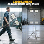 LIVOWALNY 22000 Lumens LED Work Lights with Stand, 2 Adjustable Head 220W Tower Light with 13FT Cord, Portable IP65 Waterproof Tripod Flood Light for Workshop Garage Construction Mechanics Lighting