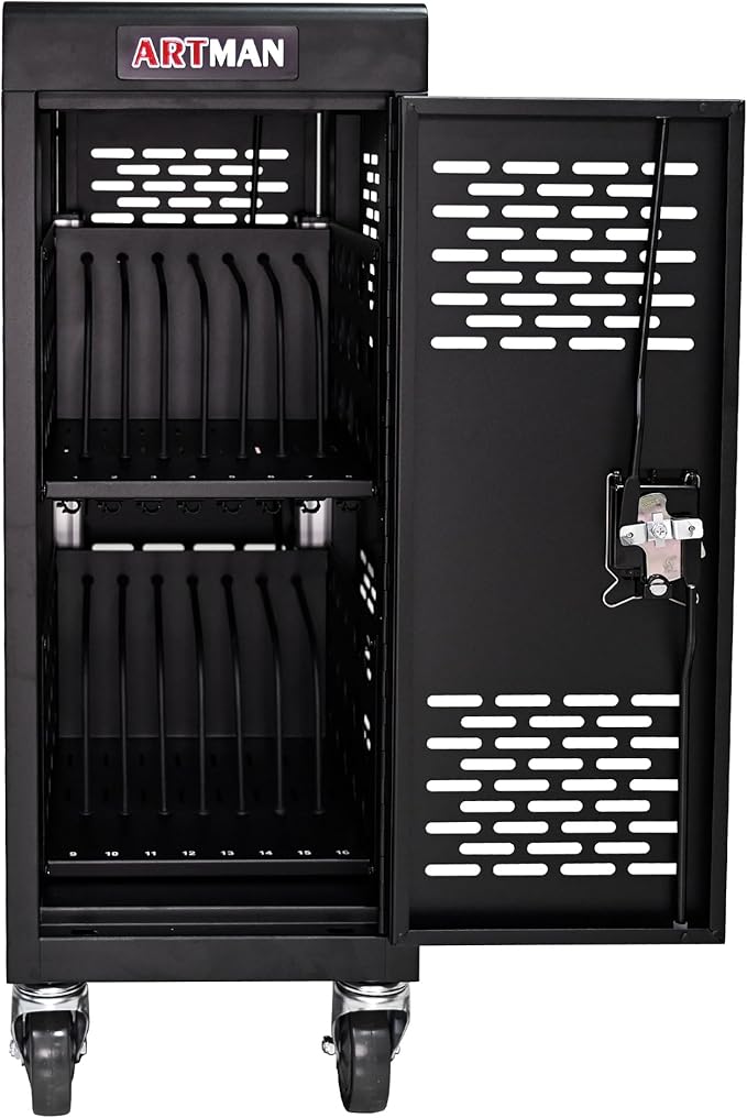 Laptop and Tablet Charging Cart, 16 Unit Device Mobile Charging Station for Chromebook, Tablet, Laptop, with Charging Port Screen Size Up to 16.3", Suitable for Office, Classroom, etc (Black)