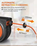 40 FT Retractable Extension Cord Reel, Heavy Duty Power Cord, 12AWG/3C SJTOW, 3 Grounded Outlets Lighted Triple Tap, 15 Amp Circuit Breaker, Wall/Ceiling Mounted, ETL Listed, Orange G40ACR06