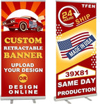Custom Roll up Banner Aluminum Retractable Banner-Made in USA-39"x81" with Stand Pop up Banner for Business, Trade Shows, Stores, Advertising, Events