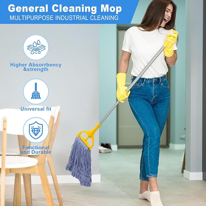 2 Pack Heavy Mop Replace Head，mop Head Replacement,Commercial mop Heads,Reusable Mop Head Refills-Replacement Mop Heads SuitableWet Industrial Blue Cotton Looped End String Head Refill (Blue)