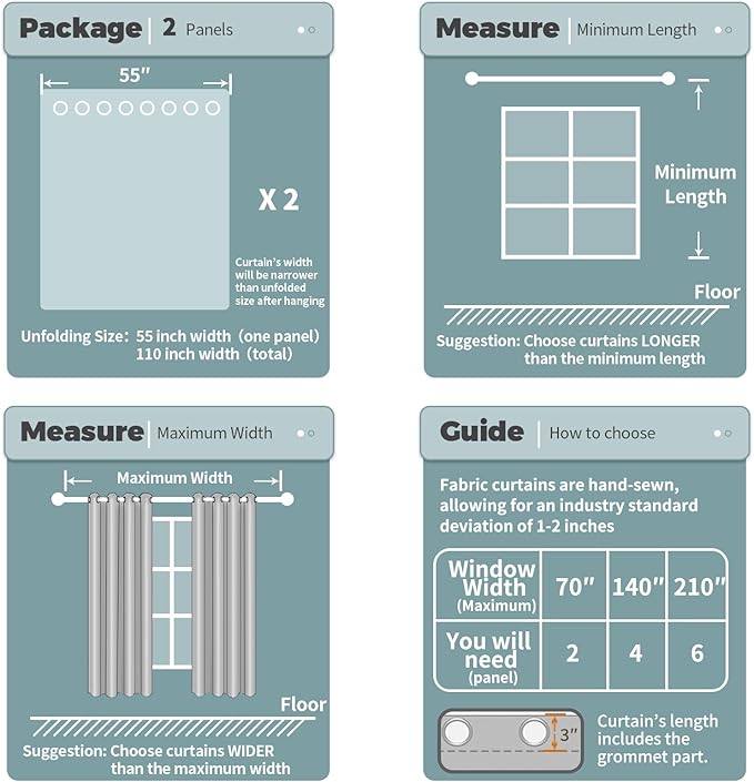 BGment Blackout Curtains for Bedroom - Grommet Thermal Insulated Room Darkening Curtains for Living Room, Set of 2 Panels, Each 55 x 69 Inch, Faded Denim