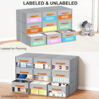 Stackable Storage Drawers - Pull Out Storage Bins with Drawers for Closet Clothes Organizers with Weekly Labels & Clear Window, Closet Shelf Storage for Bedroom, Living Room, 5 Pack, Grey