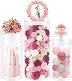 3 Pcs Wedding Cylinder Stands, Clear Acrylic Round Pedestal Stand, Floor Standing Clear Cylinder Stands for Wedding Birthday Party 23.6'', 29.5'', 35.4'' H