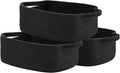 KALLAX Small Woven Basket, 12 x 8 x 4.5 Inches, Small Storage Baskets for Organizing, Gift Baskets Empty, Cute Rope Shelf Closet Storage Bins for Shelves, Dog Toy Basket, 3 Packs, Black