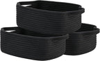KALLAX Small Woven Basket, 12 x 8 x 4.5 Inches, Small Storage Baskets for Organizing, Gift Baskets Empty, Cute Rope Shelf Closet Storage Bins for Shelves, Dog Toy Basket, 3 Packs, Black