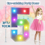 imprsv 3FT Colorful Marquee Numbers,18 Colors 5 with Remote, Light Up Numbers 5 for 15th 50th Birthday Decorations Anniversary Party Decor, Pre-Cut Foam Board Kit, Mosaic Sign for Balloon