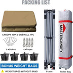 MASTERCANOPY Durable Pop-up Canopy Tent with 1 Sidewall (10'x10',Khaki)