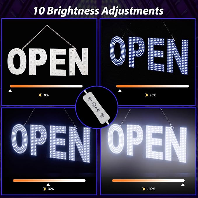 Open Signs for Business, 30"x10" Dimmable Large LED Open Light Up Sign with Hanging Installation for Salon Gym Cafes Store Office Bar Hotel Pubs Cold white