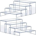Acrylic Risers 8 Pcs – Clear Rectangular Display for Perfume Organizer, Figures, Jewelry, Dessert Table & Cupcake, 4 Sizes (7", 8", 9")