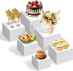 6 Pcs Buffet Risers and Stands, Food Risers for Buffet Table, Display Stand Shelf for Party, Catering, Jewelry & Collectibles, White Acrylic Nesting Boxes for Food Display (3" 4" 5" 6" 7" 8")