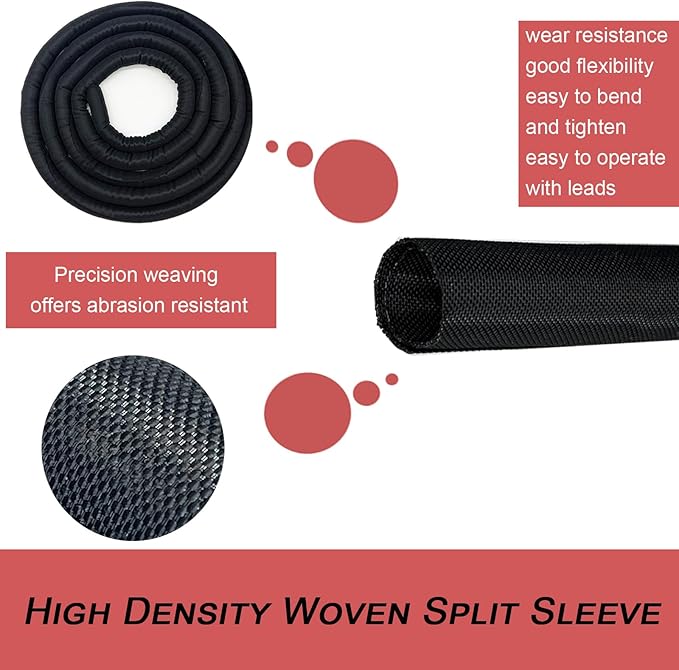 Braided Split Wire Loom Cable Management Cord Cover Harness Protective Tubing Auto Wiring Wrap Sleeve Black Mesh Woven 3/8"-24ft