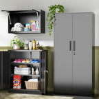 INTERGREAT Storage Cabinet with Doors and Shelves, Metal Garage Storage Cabinets with Lock, Black Lockable Steel Supply Cabinet for Home Office, Warehouse