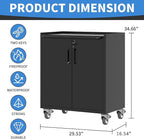 Metal Storage Cabinet with Wheels, Lockable Garage Storage Cabinet with Doors and Shelves, Rolling Tool Cabinet, Assembly Required, Black