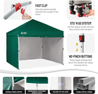 CROWN SHADES 10X10 Comercial Instant Canopy Pop Up Tent with Center Lock, 300D Fabric, 4 Sidewalls, Sto'N Go Bag, Forest Green