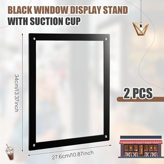 Thyle 2 Pack 8.5 x 11 Acrylic Window Sign Holder with Suction Cups and Black Frame, Clear Acrylic Frames Glass Door Wall Mount Advertising Signage Sign Holder for Mall, Office, Home, Store, Restaurant