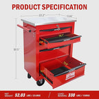 5 Drawers Tool Cart on Wheels with Stainless Steel Worktop, Heavy Duty Mobile Rolling Drawer Tool Chest with Locking Wheels & Lockable Drawers, Garage Tool Storage Cabinet (Red, 5 Drawers)