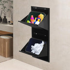 Recycling Trash Cabinet with 2 Bins & Tilt-Out Door – 15-Gallon Stainless Steel Organizer for Kitchen, Garage – Dual Waste Sorting System for Homeowners (Black)