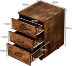 TUKAILAi Mobile File Cabinet with 3 Drawers, Lockable Storage Unit Wooden Rolling Office Filing Cabinet with Wheels, for Legal/Letter/A4 Sized Documents Home Office (Rustic Brown 1PCS)