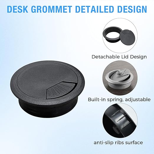Desk Grommet 3-1/8" (80 mm), Desk Cord Hole Cover, Cable Grommet ABS Plastic, Desk Hole Grommet for Office and Home Table Cable, Detachable Adjustable Cable Cord Organizer (Reddish Brown 2 Pcs)