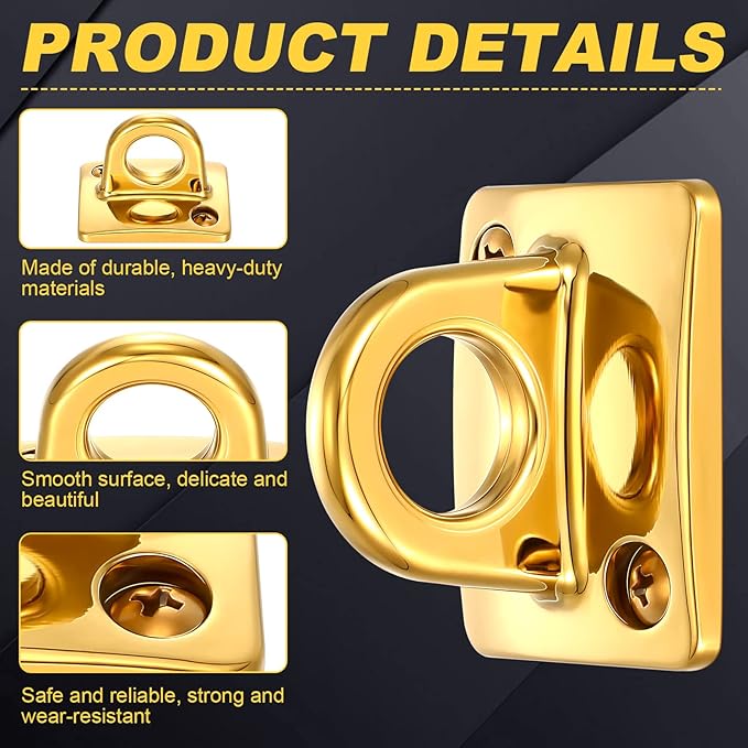 2 Pcs Gold Large Loop Wall Plate Metal Post Queue Line Barrier Hanging Circle Hook Rope Safety Barriers for Movie Theaters Grand Openings Auto Shows Hotels Velvet Stanchion VIP Rope Crowd Control