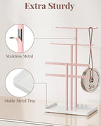 pickpiff Pink Jewelry Stand Holder Organizer: 14.5" Sturdy Hanger for 80 Pcs Jewelry, Jewlery Tower for Display Necklace, Earring, Bracelet, Watch