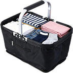 Grocery Shopping Basket, 26L Foldable Storage with Aluminum Frame, Folding Shopping Basket, for Supermarket Camping Picnic Travel Home Farmhouse Kitchen Stores