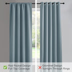 PONY DANCE Dusty Blue Blackout Window Curtains - Rod Pocket Window Treatments Curtain Panels/Draperies Room Darkening Noise Reducing Home Fashion, Wide 42 x Long 45 inches, Uranian Blue, One Pair