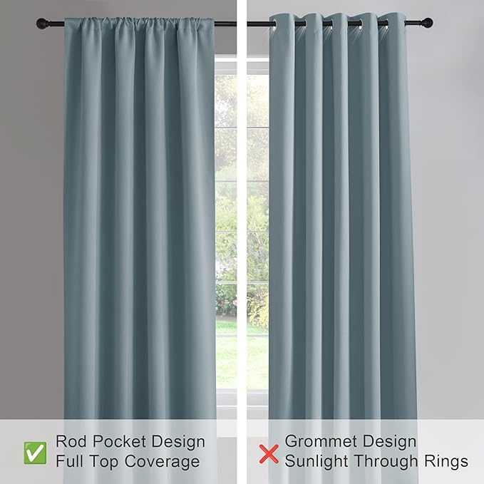 PONY DANCE Dusty Blue Curtains for Living Room 2 Panels Set, Lights Blocking Rod Pocket Design Thermal Insulated Privacy Curtains Draperies for Guest Room Playroom, Uranian Blue, 42 inches Wide