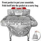 Love&go Soft Pillow Attached 2-in-1 Shopping Cart and High Chair Cover for Baby, Cotton Padded Cart Cover, Fold'n Roll Style, Portable with Carry Bag (Gray Seaworld)