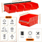 Maitys Wall Mounted Storage Bins Plastic Hanging Stackable Storage Parts Garage Tool Organizer for Screws, Nuts, Bolts, Nails, and Small Hardware Parts, 16x Bins & 4 x Rails(Orange)