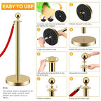 LOVMOR 12Pcs Gold Stanchion Posts Queue with 8pcs Red Velvet Rope, Crowd Control Barriers Queue Line Rope, Crowd Control Stanchion for Party Supplies