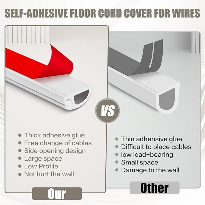 Silicone Wall Wire Hider, Side Open Wire Covers for Cords on Wall, 10FT Self-Adhesive Flexible Cord Hider for Mounted TV, Home Office, Cavity 0.63" W x 0.31" H