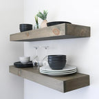 Urbandi Modern Floating Shelves 3 Inches Thick for Wall, Wide Shelves for Kitchen, Living Room, Bedroom, and Bathroom, Natural Pine Wood, Rustic Wooden Shelf, (Set of 2) (Aged Barrel, 48Lx3Hx8D)