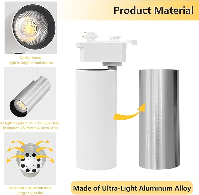 Super Brightness 3000K Warm Light Dimmable Brightness 25W 2000lm White H Type LED Track Lighting Kit System with 13 FT Track Rails, Ceiling Spotlight Fixture with Installation Package