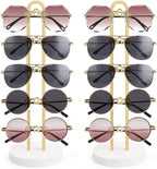 Mkono Sunglasses Organizer Glasses Holder Stand Sunglass Storage Eyeglasses Rack Metal Frame with Wood Base for 5 Pairs of Eyewear Display for Table Desk Countertop Dresser Bedroom, Set of 2, Gold